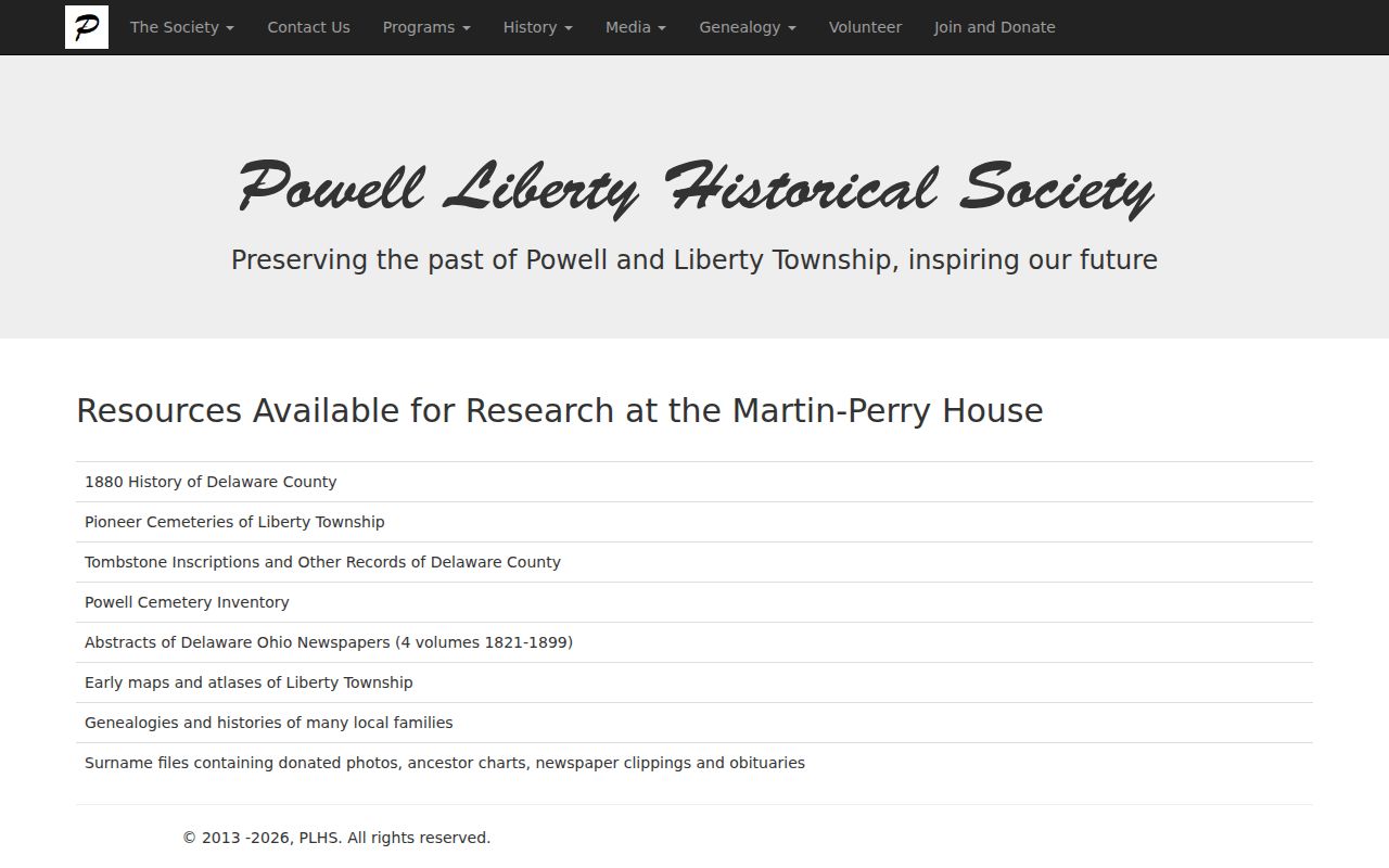 Liberty Township local-history directory resources at Powell Liberty Historical Society
