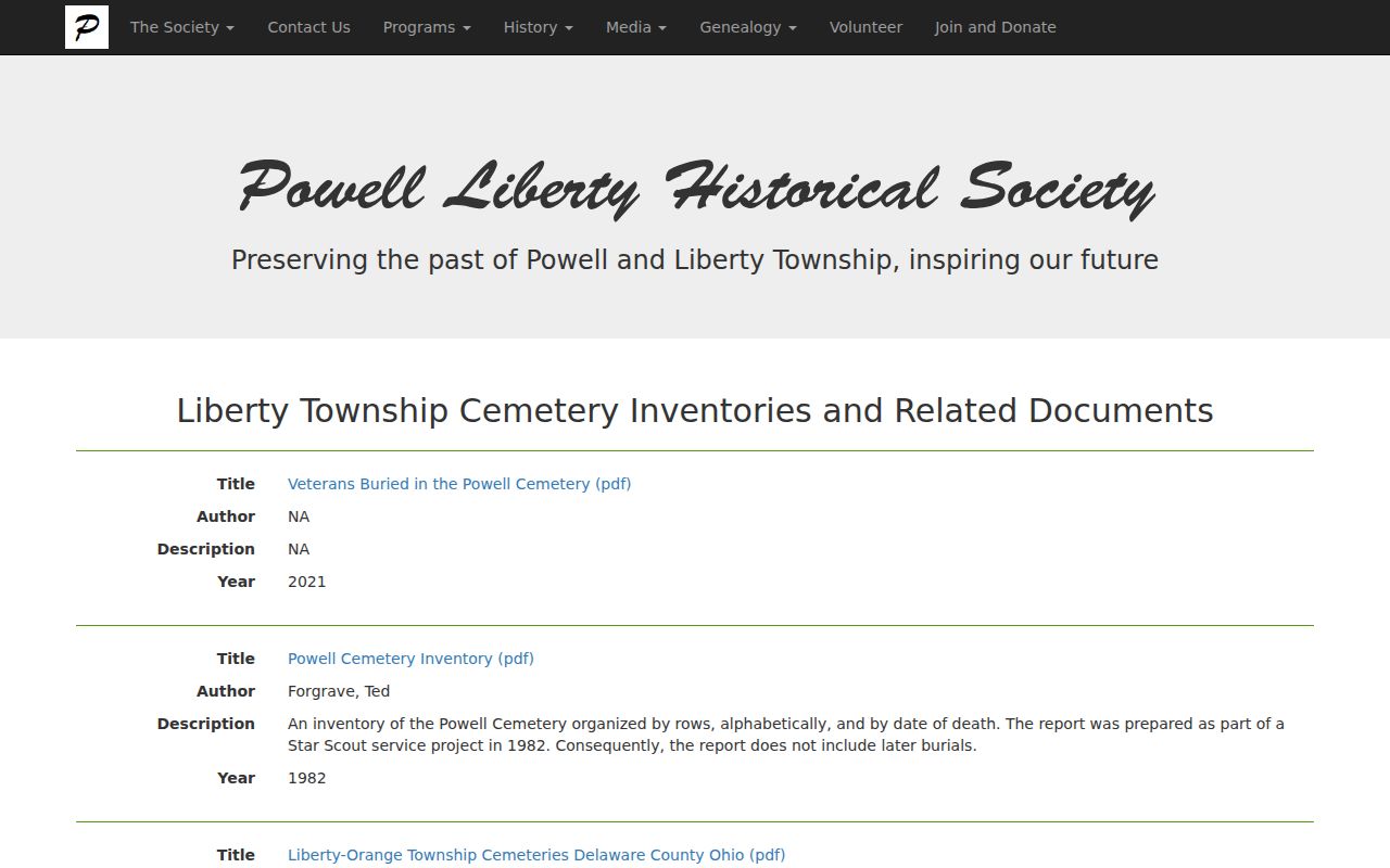 Liberty Township city directory family-history cemetery documents