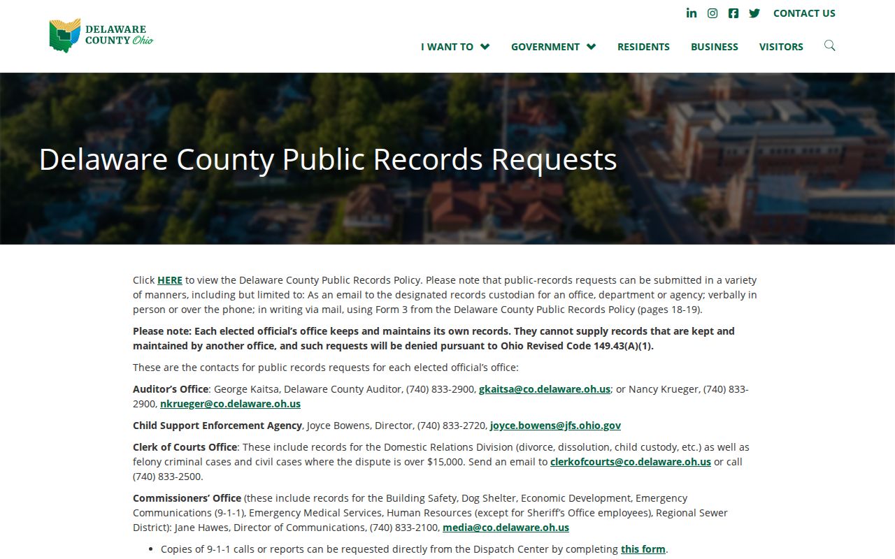 Liberty Township residents directory Delaware County public records request contacts