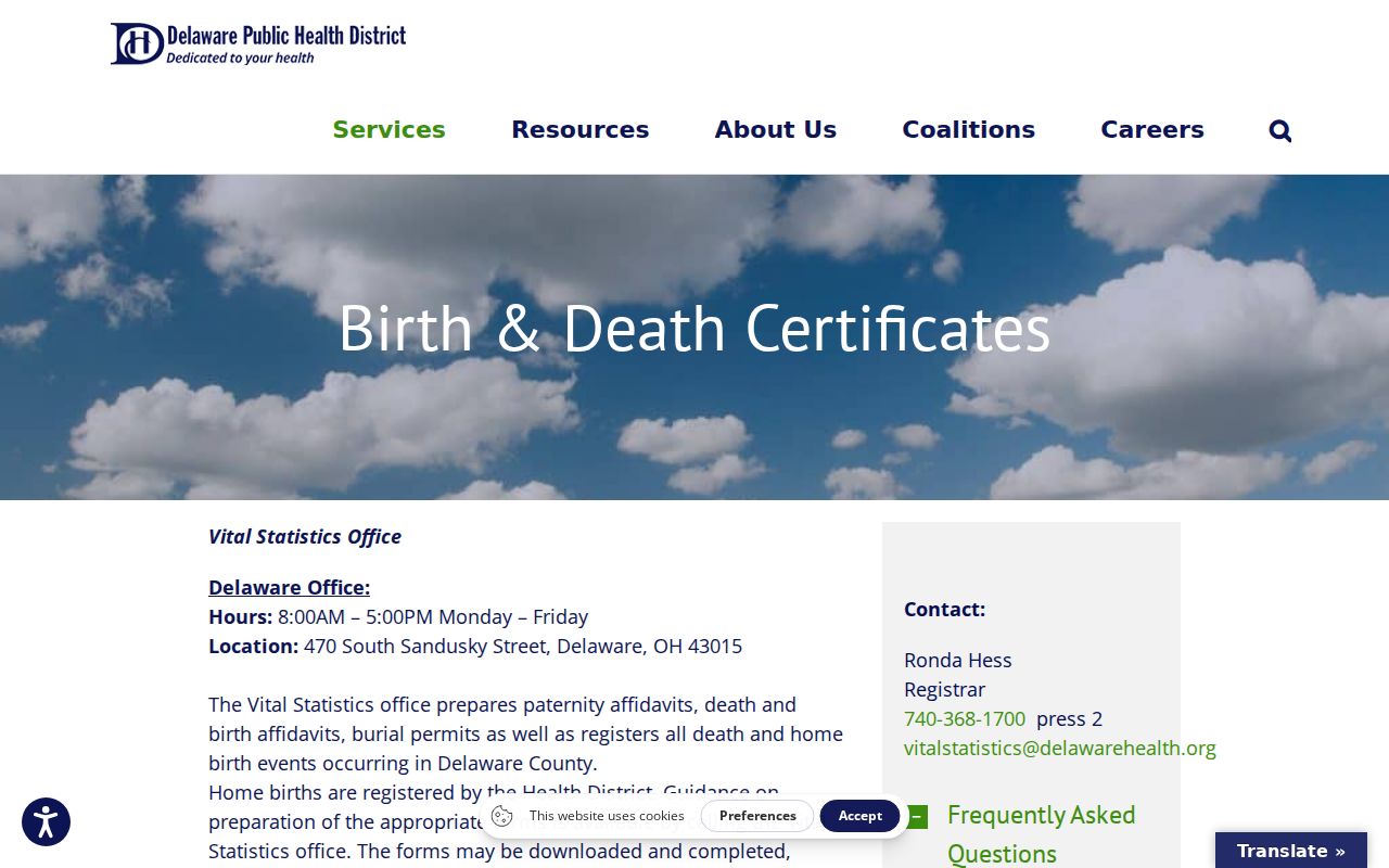 Liberty Township residents directory Delaware Public Health District vital records page
