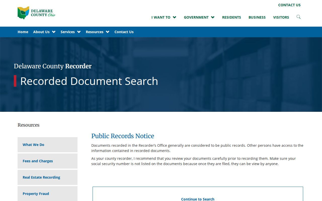 Liberty Township residents directory Delaware County Recorder records search instructions