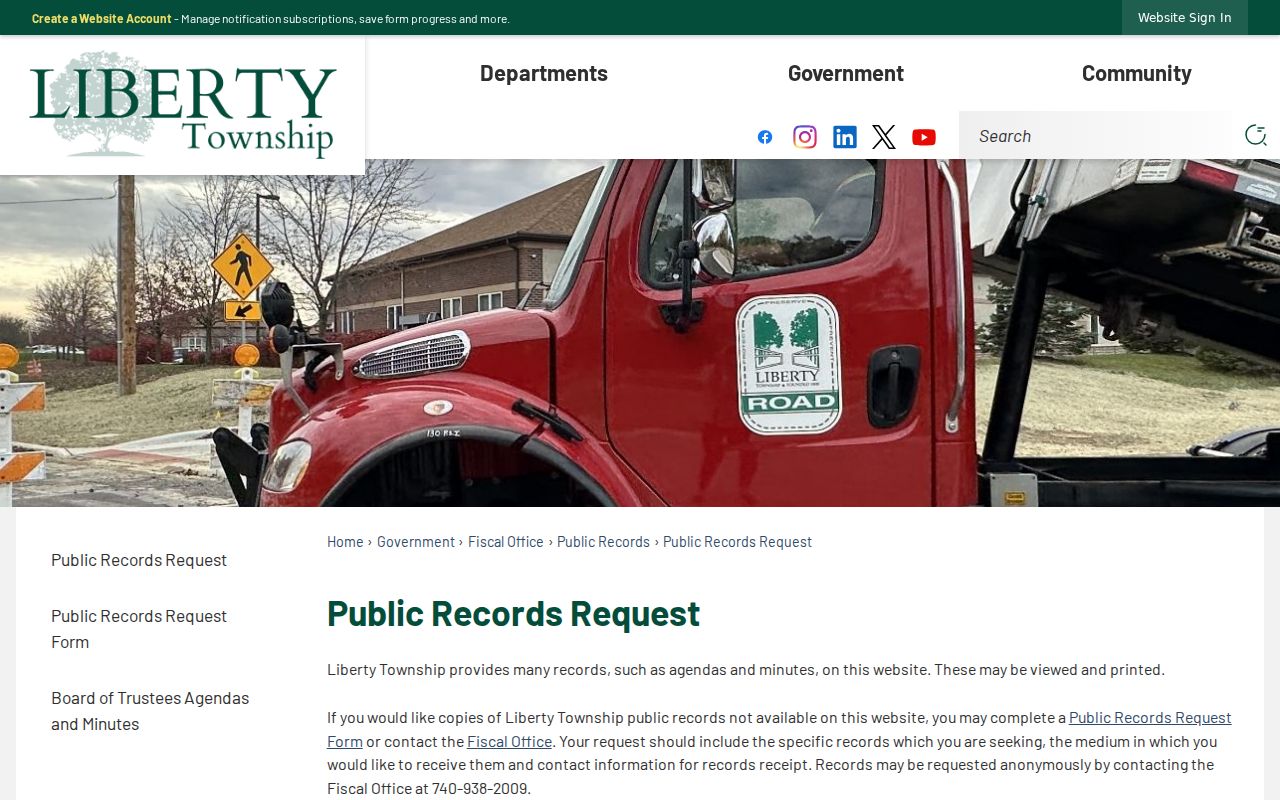 Liberty Township residents directory Township public records request information