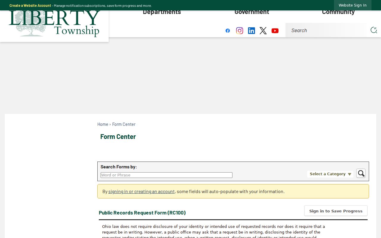 Liberty Township neighbors public records request form