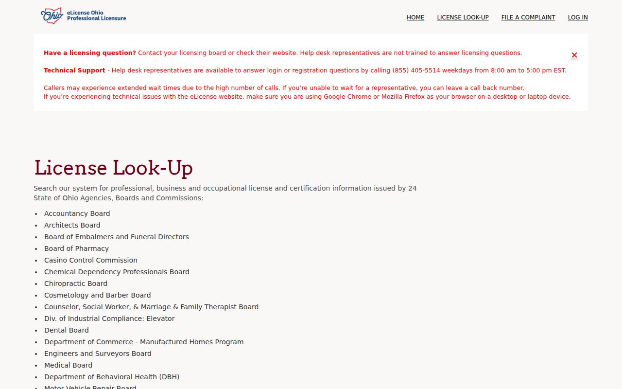 Liberty Township resident lookup Ohio professional license verification